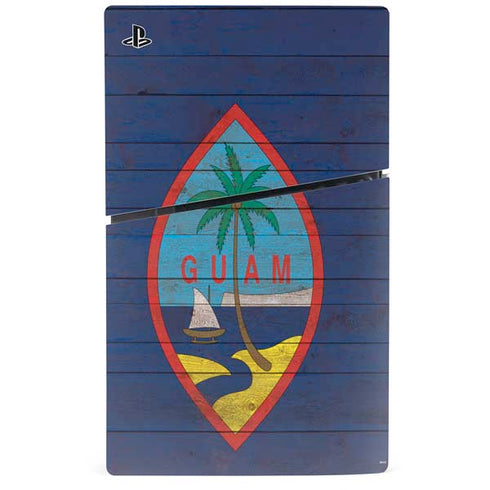 Guam Flag Dark Wood PS5 Slim Disk Console Skin